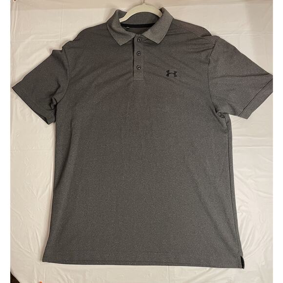 Under Armour Polo Shirt Mens Medium Dark Gray Performance Loose Heatgear - Picture 1 of 8
